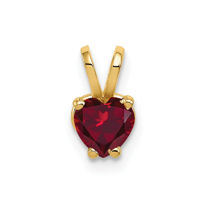 14K Yellow Gold 5mm Heart Created Ruby Pendant