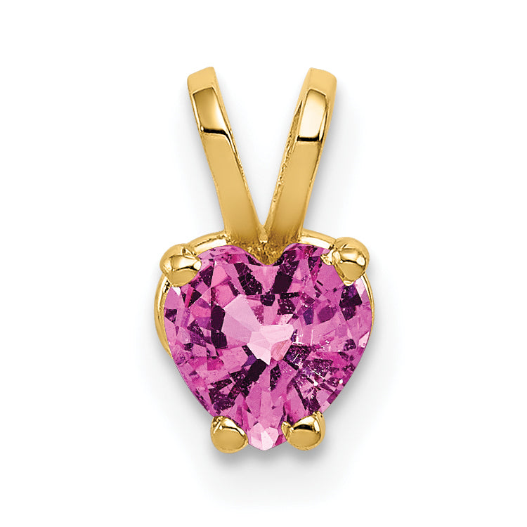 14K Yellow Gold 5mm Heart Pink Sapphire Pendant