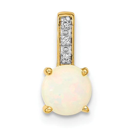 14K Yellow Gold Diamond And Opal Polished Pendant
