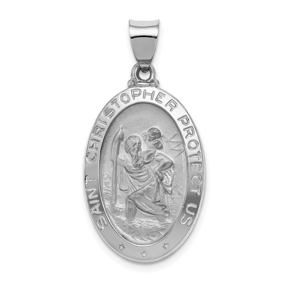14K White Gold Polished/Satin St Christopher Medal Hollow Pendant
