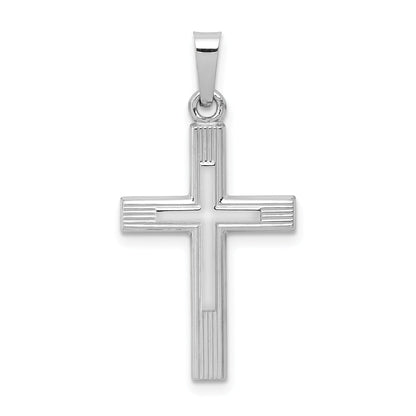 14K White Gold Brushed And Polished Latin Cross Pendant