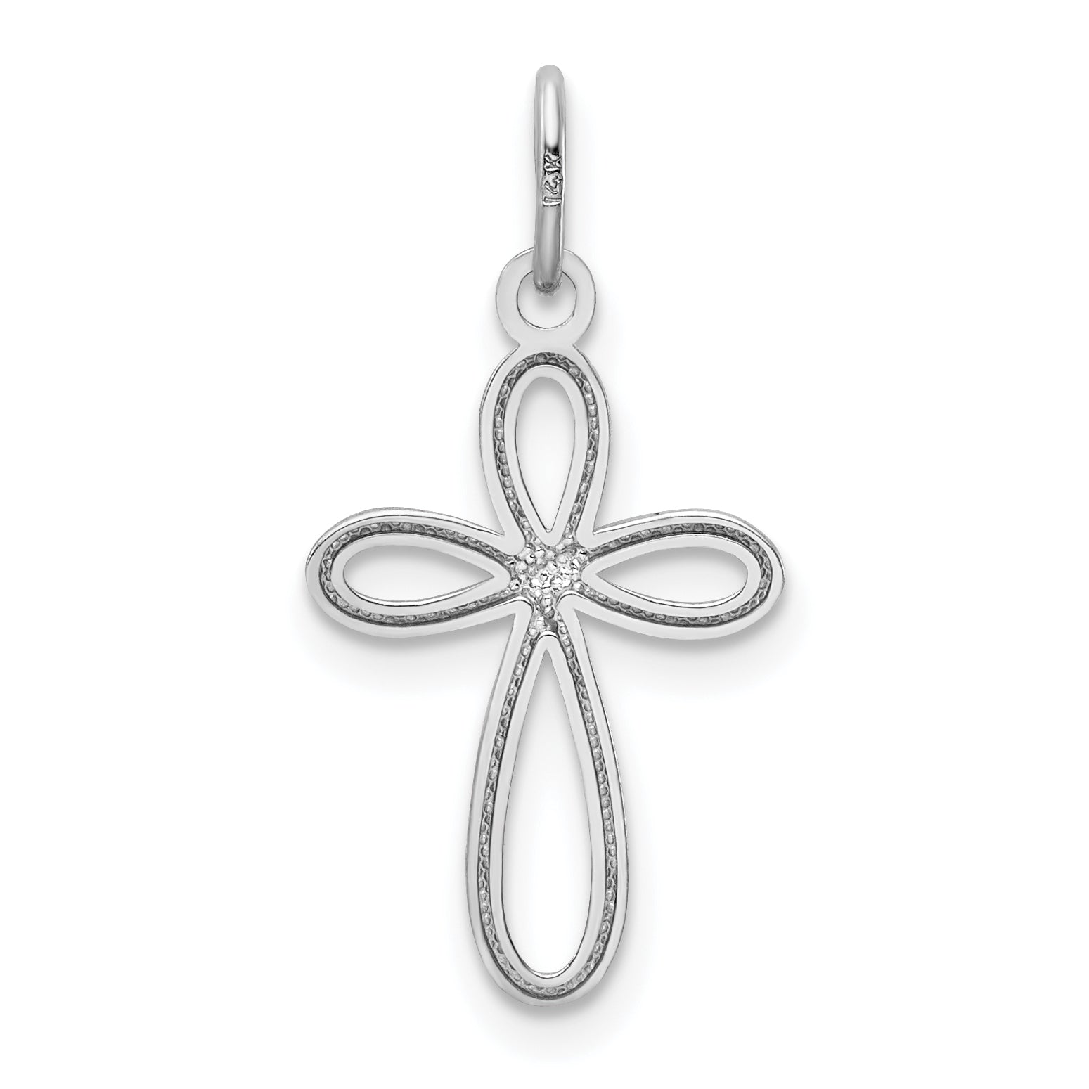 10K White Gold Polished Small Ribbon Cross Pendant