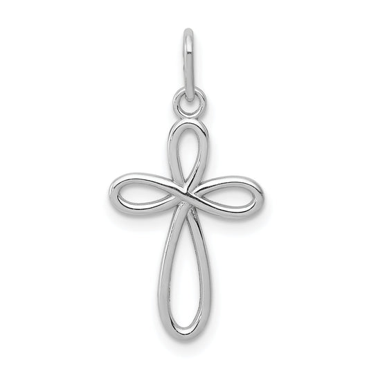 10K White Gold Polished Small Ribbon Cross Pendant