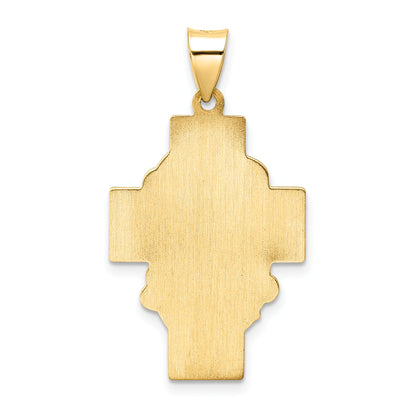 14K Yellow Gold Polished And Satin Hollow Jesus Face Cross Pendant