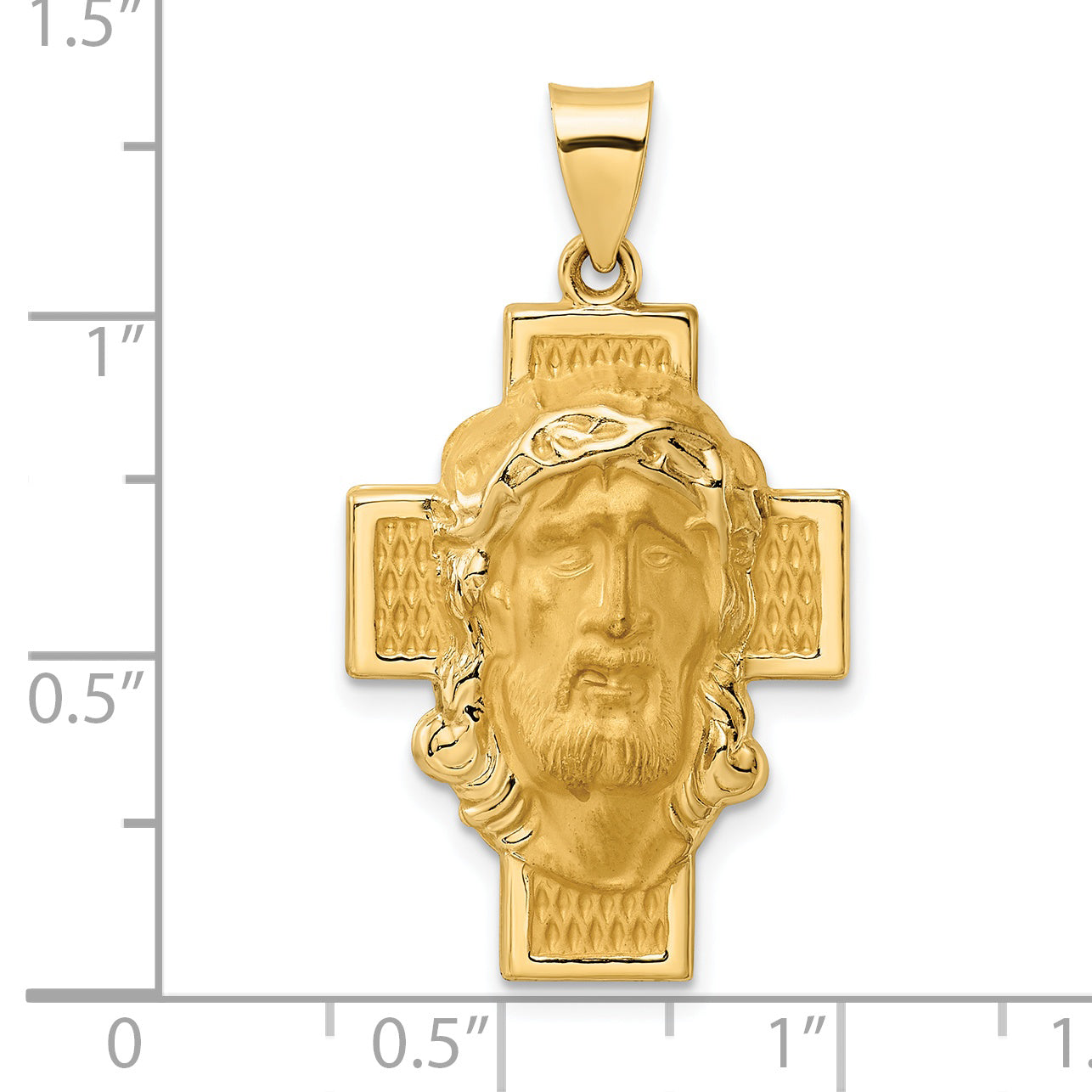 14K Yellow Gold Polished And Satin Hollow Jesus Face Cross Pendant