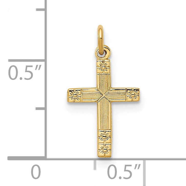14K Yellow Gold Polished And Textured Solid Cross Pendant
