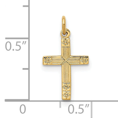 14K Yellow Gold Polished And Textured Solid Cross Pendant