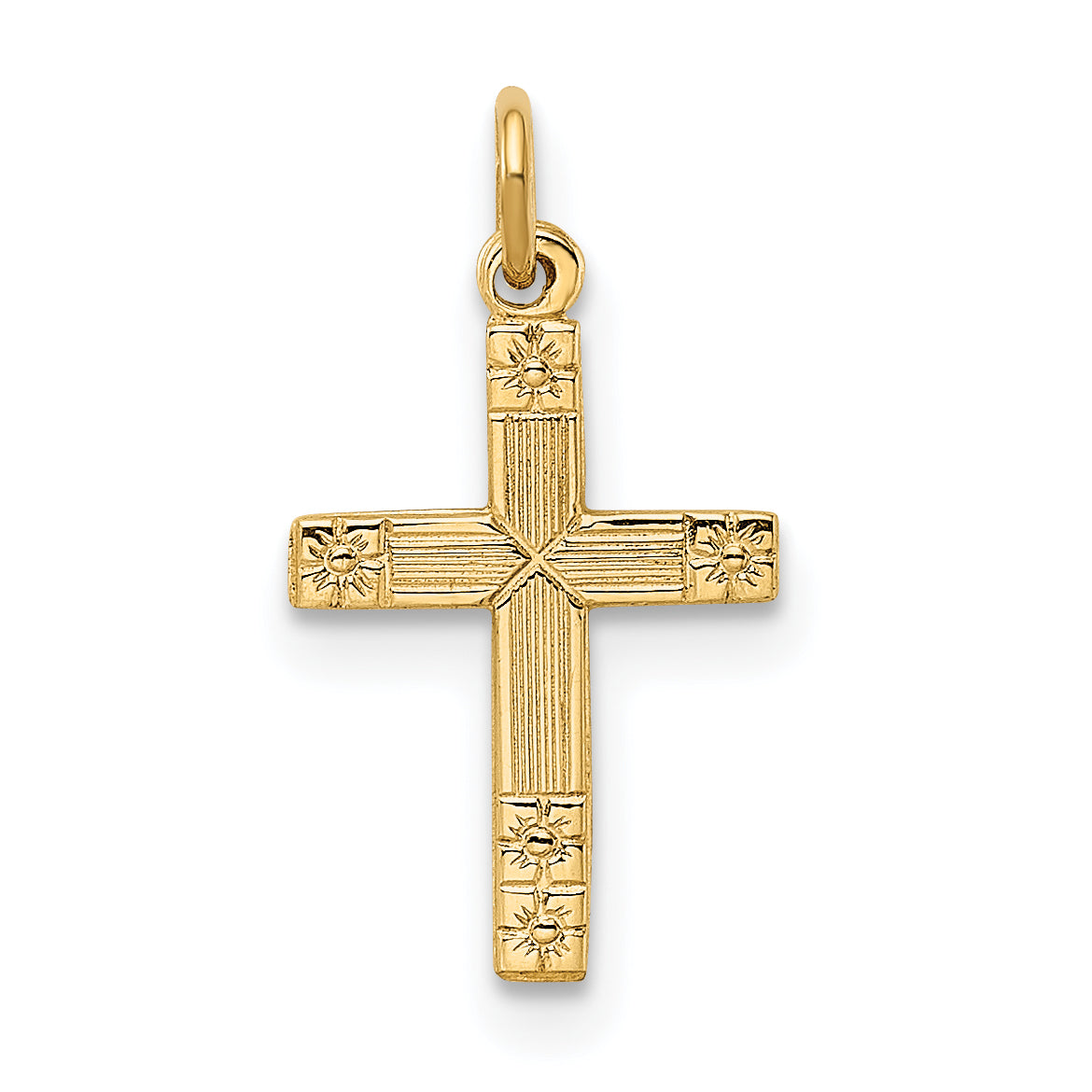 14K Yellow Gold Polished And Textured Solid Cross Pendant