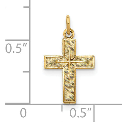 14K Yellow Gold Polished And Textured Solid Star Cross Pendant