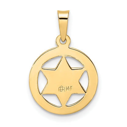 14K Yellow Gold Polished And Textured Solid Star Of David In Frame Pendant