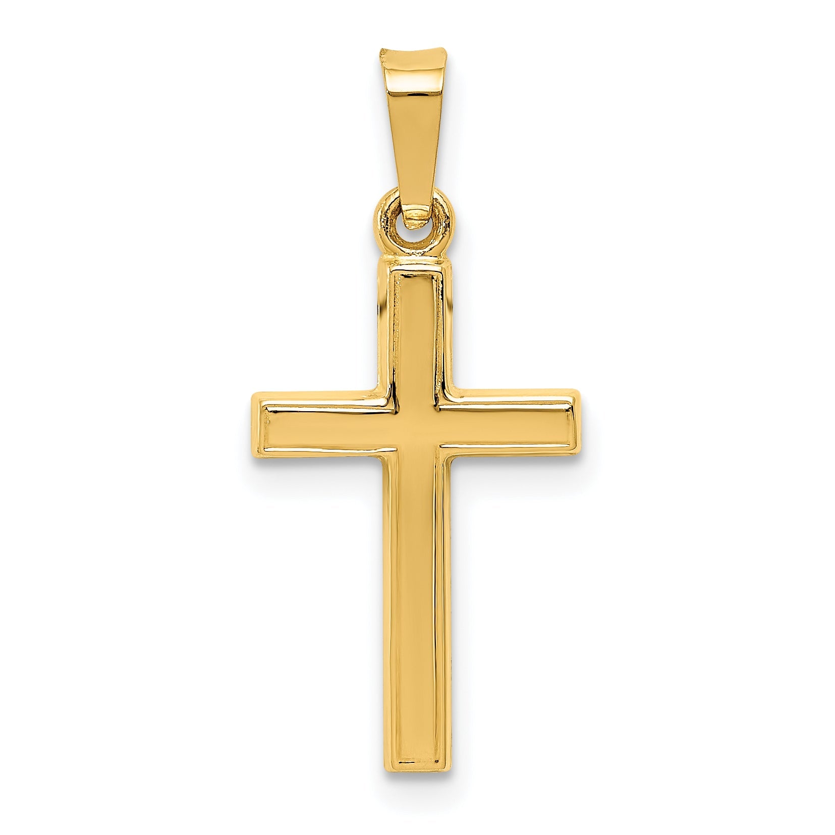 14K Yellow Gold Diamond Cut Small Hollow Cross Pendant