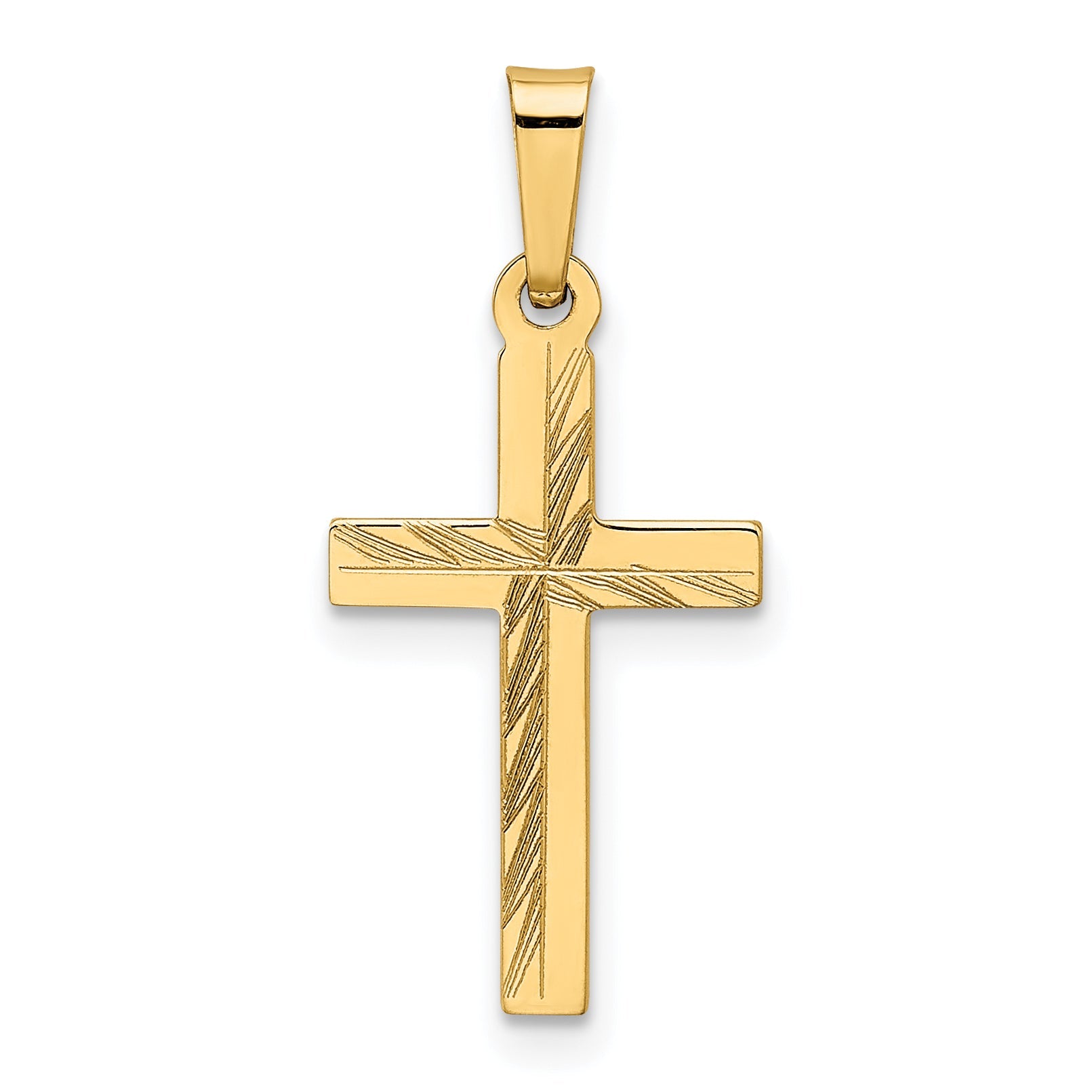 14K Yellow Gold Diamond Cut Small Hollow Cross Pendant