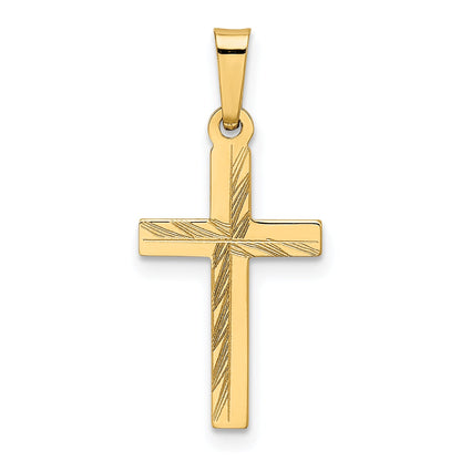 14K Yellow Gold Diamond Cut Small Hollow Cross Pendant