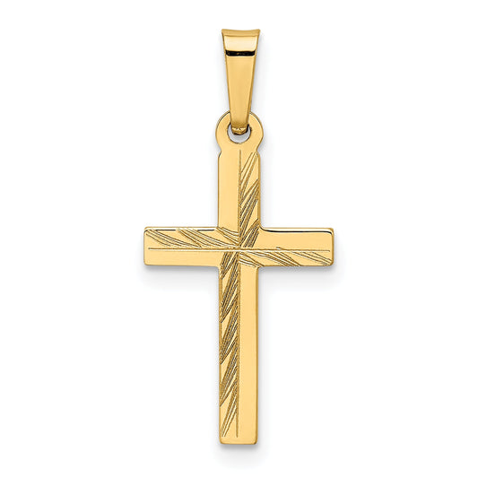 14K Yellow Gold Diamond Cut Small Hollow Cross Pendant