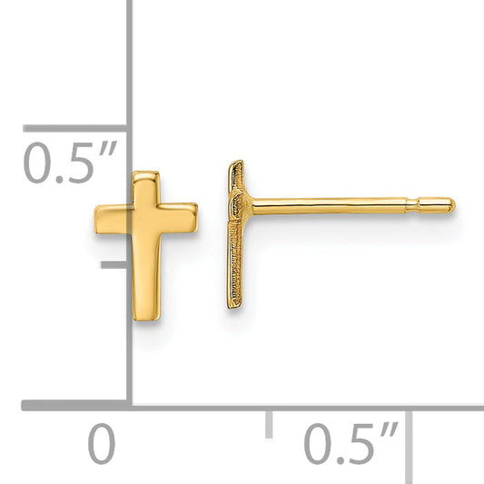 14K Yellow Gold Polished Cross Post Earrings