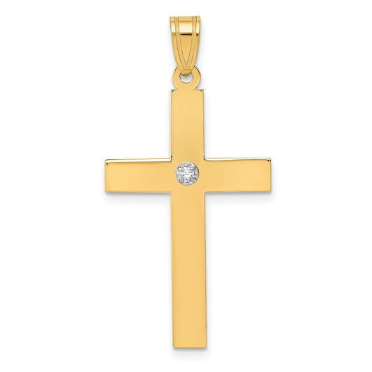 14K Yellow Gold Polished .02Ct. Diamond Cross Pendant