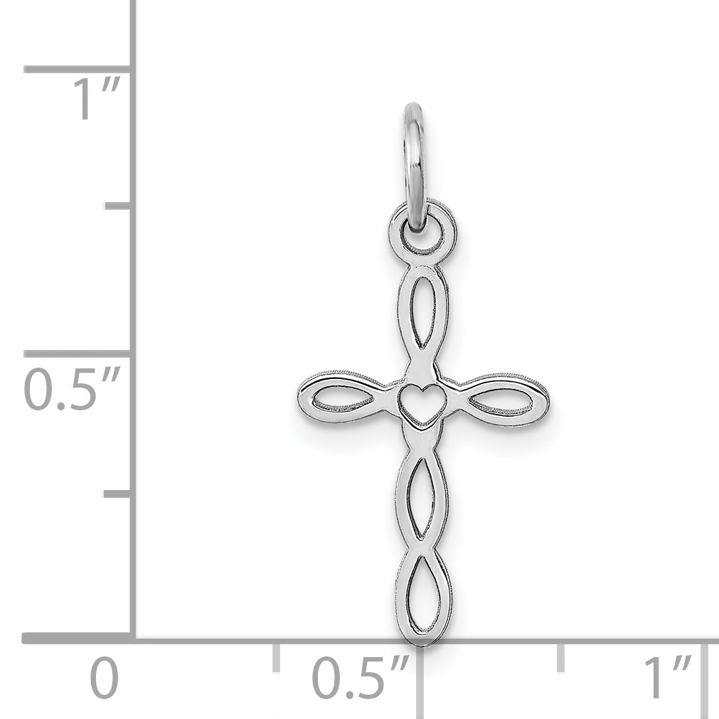 14K White Gold Loop Center Heart Cross Pendant