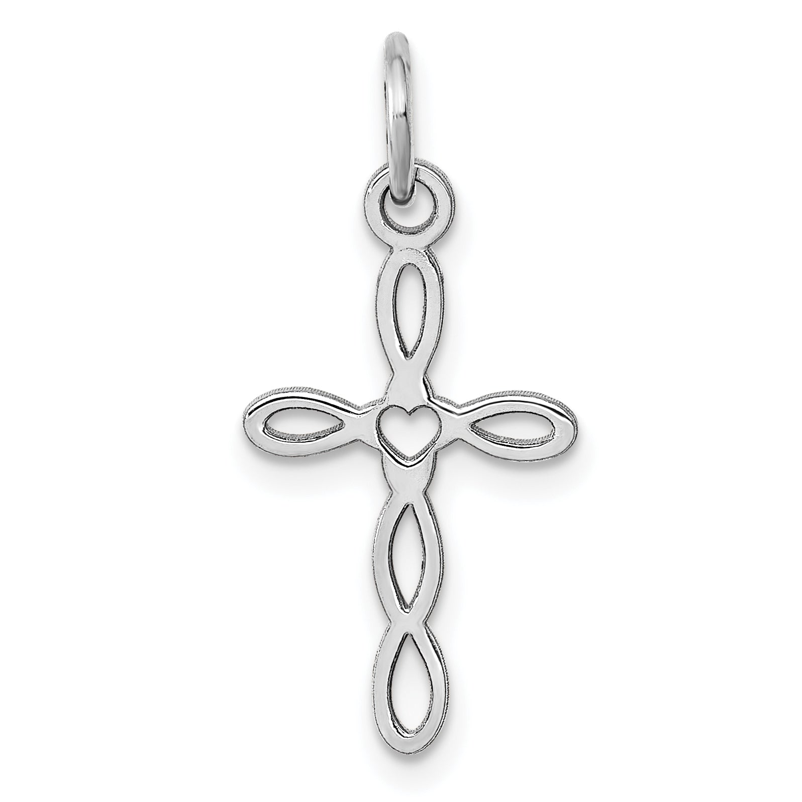 14K White Gold Loop Center Heart Cross Pendant