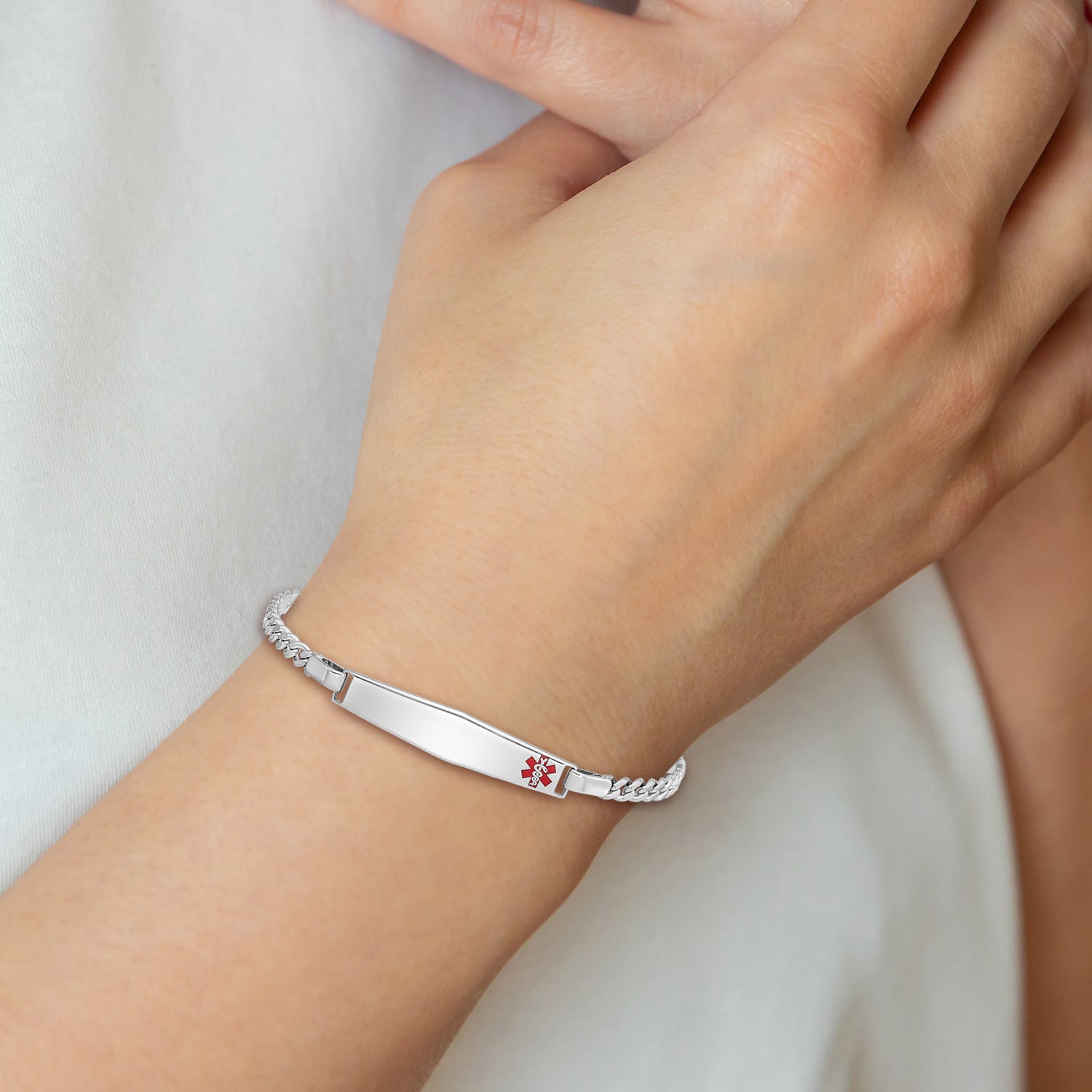 Sterling Silver Rhod Plated Children'S Medical Id Bracelet Curb Link