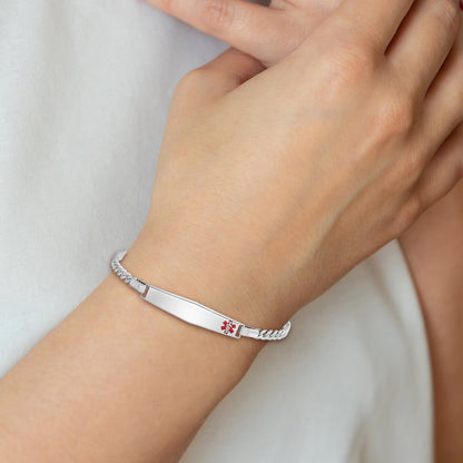 Sterling Silver Rhod Plated Children'S Medical Id Bracelet Curb Link