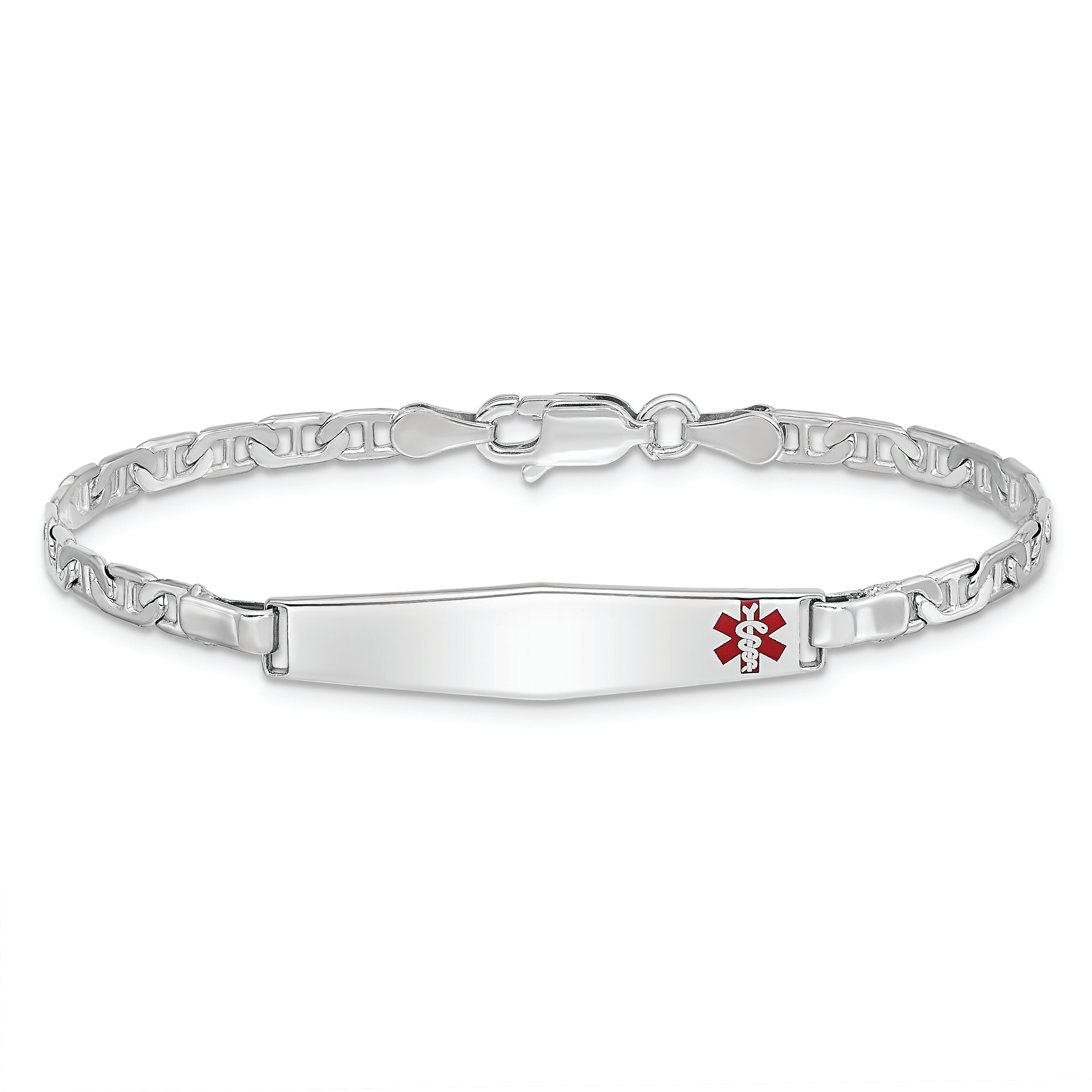 Sterling Silver Rhod Plated Children'S Medical Id Bracelet Anchor