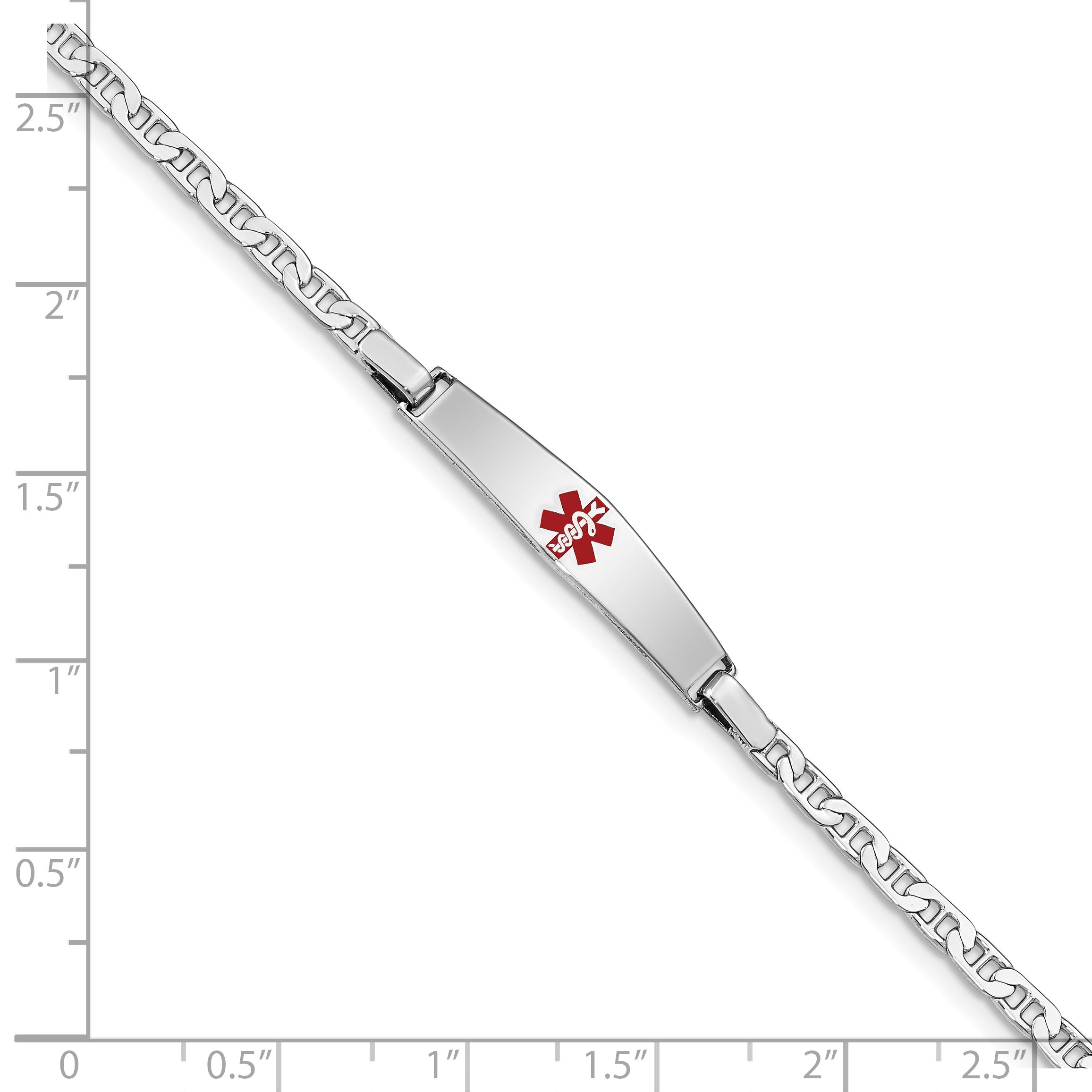 Sterling Silver Rhod Plated Children'S Medical Id Anchor Link Bracelet