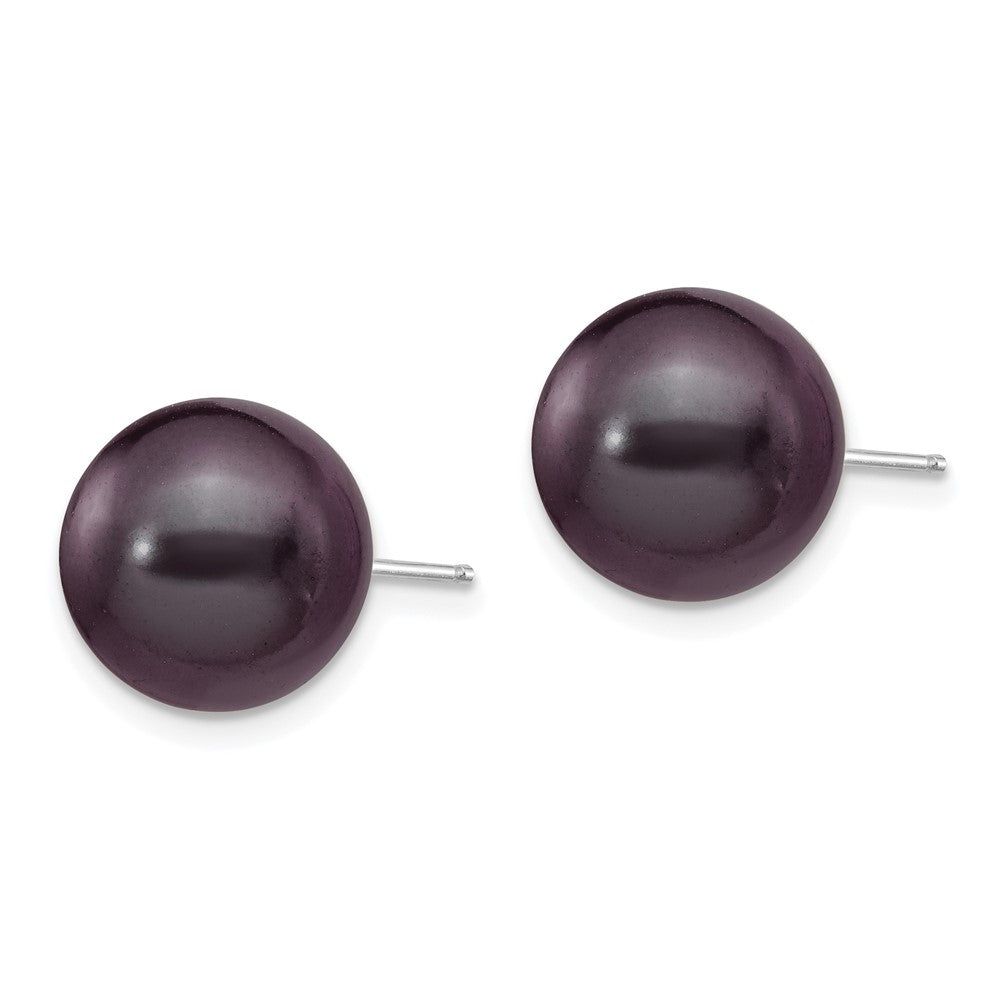14K White Gold 10 11mm Black Round Freshwater Cultured Pearl Stud Post Earrings