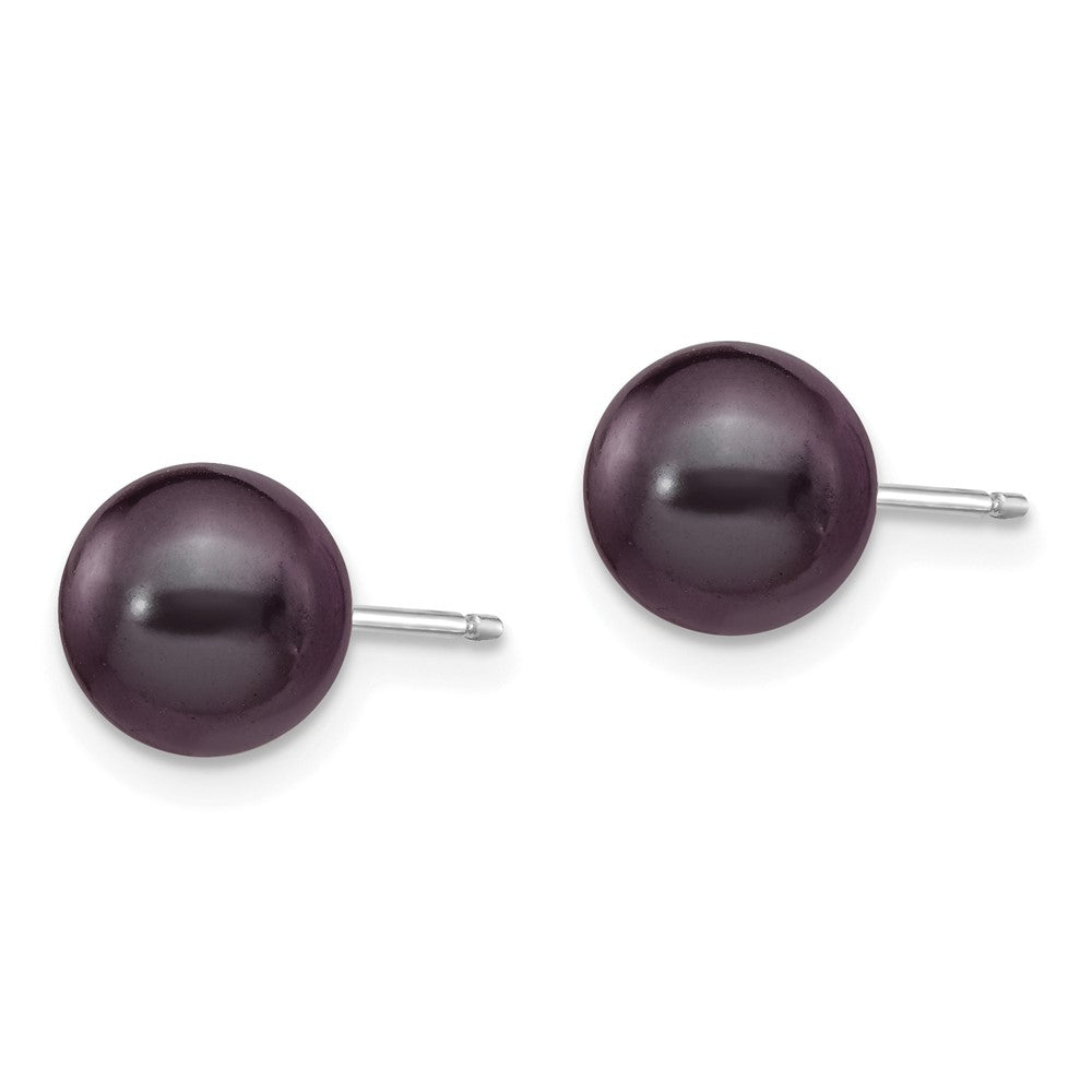 14K White Gold 7 8mm Black Round Freshwater Cultured Pearl Stud Post Earrings