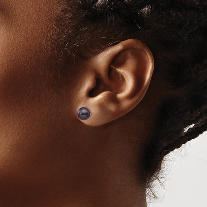 14K White Gold 7 8mm Black Round Freshwater Cultured Pearl Stud Post Earrings