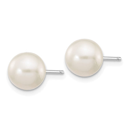 14K White Gold 7 8mm Round Freshwater Cultured Pearl Stud Post Earrings
