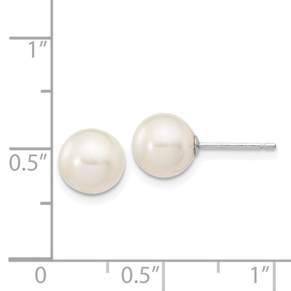 14K White Gold 7 8mm Round Freshwater Cultured Pearl Stud Post Earrings