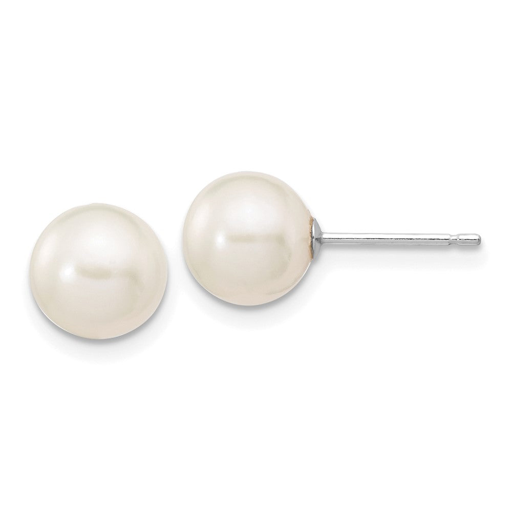 14K White Gold 7 8mm Round Freshwater Cultured Pearl Stud Post Earrings