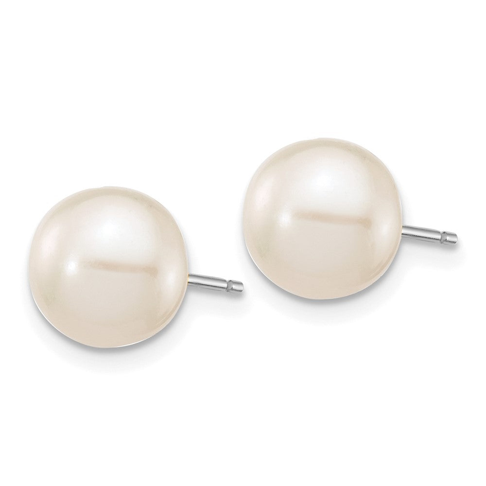 14K White Gold 8 9mm Round Freshwater Cultured Pearl Stud Post Earrings