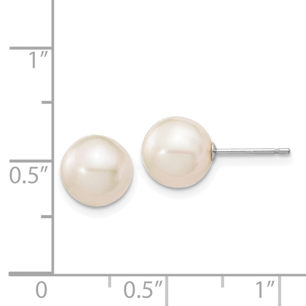 14K White Gold 8 9mm Round Freshwater Cultured Pearl Stud Post Earrings