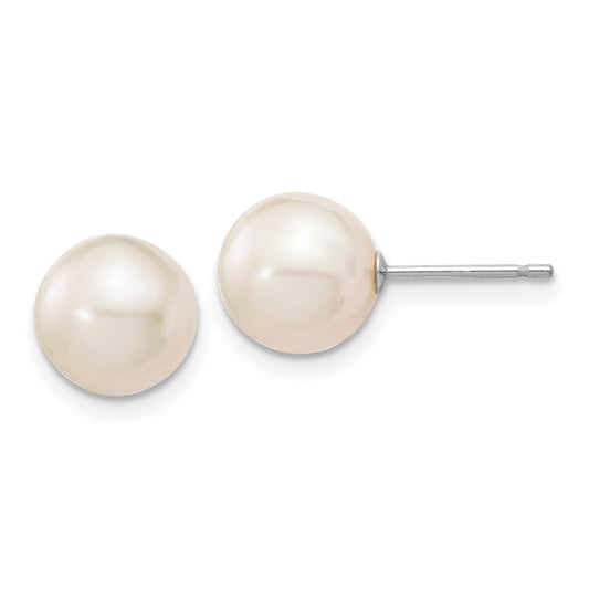 14K White Gold 8 9mm Round Freshwater Cultured Pearl Stud Post Earrings