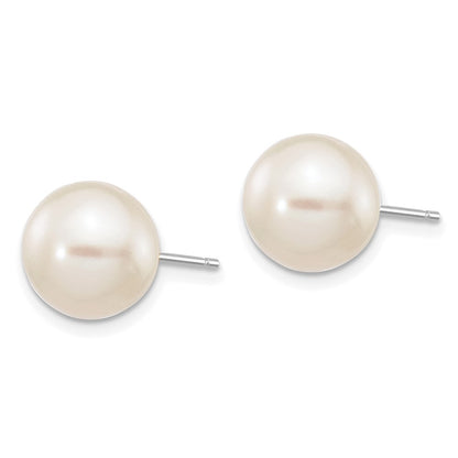 14K White Gold 9 10mm Round Freshwater Cultured Pearl Stud Post Earrings