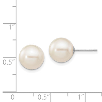 14K White Gold 9 10mm Round Freshwater Cultured Pearl Stud Post Earrings
