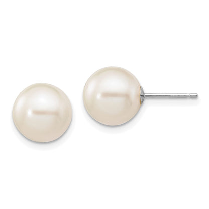 14K White Gold 9 10mm Round Freshwater Cultured Pearl Stud Post Earrings