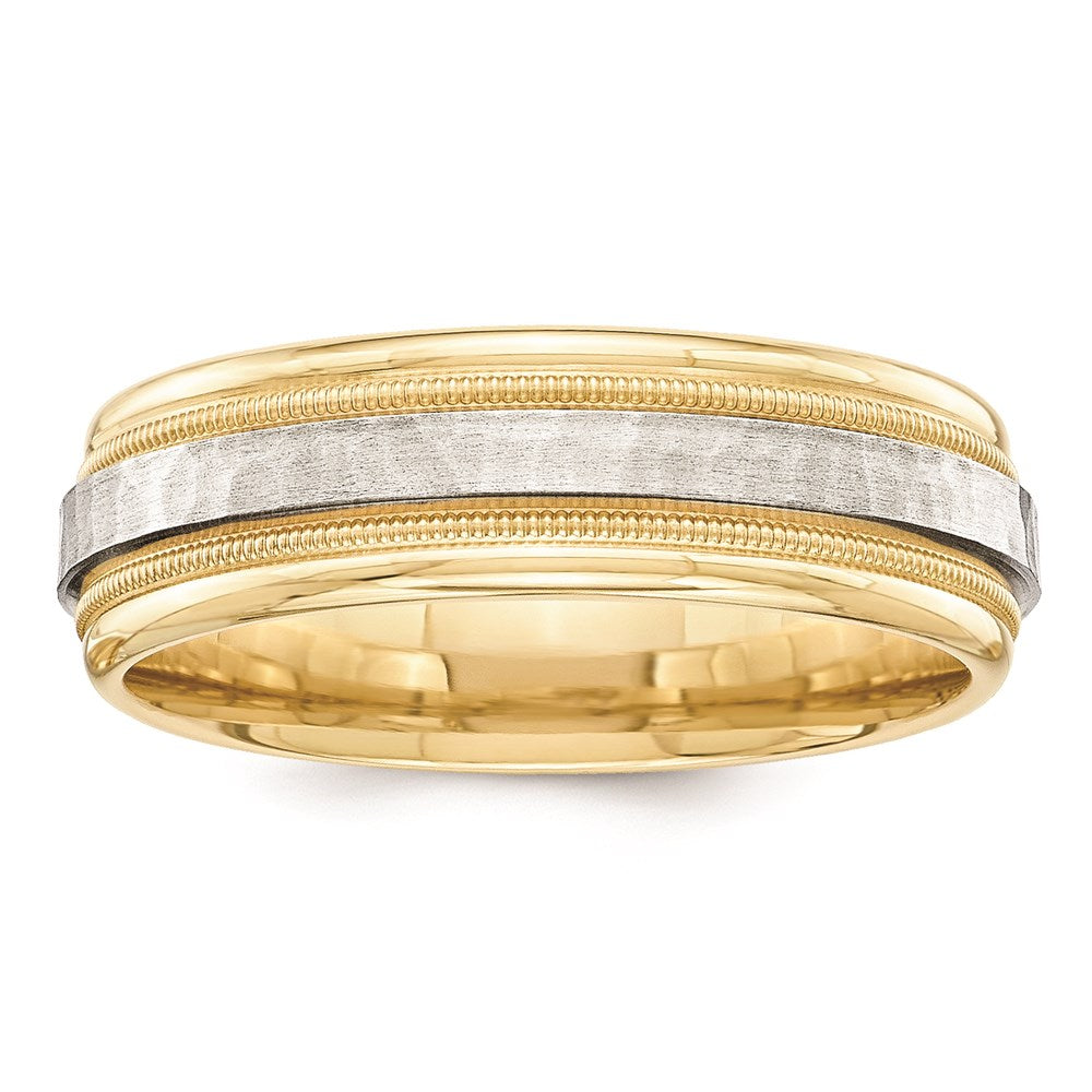 Solid 14K Yellow Gold Two-Tone 6mm Milgrained Edges Size 6 Wedding Men's/Women's Wedding Band Ring