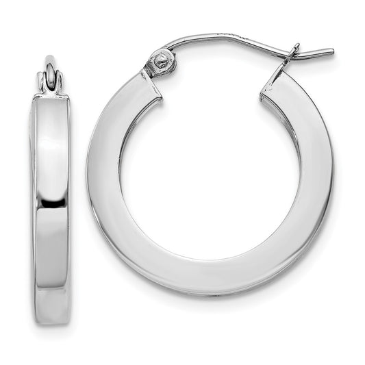 14K White Gold Square Tube Hoop Earrings