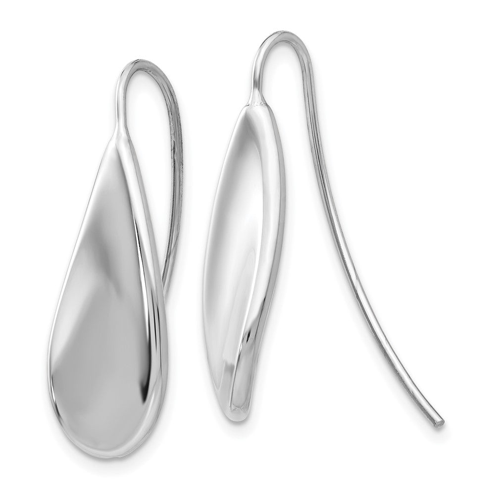 14K White Gold Curved Tear Drop Wire Earrings