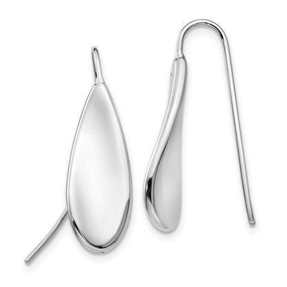 14K White Gold Curved Tear Drop Wire Earrings