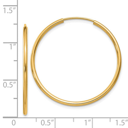 14K Yellow Gold 1.5mm Polished Round Endless Hoop Earrings