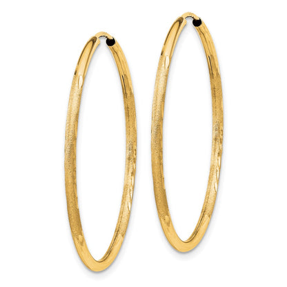14K Yellow Gold 1.5mm Satin Diamond Cut Endless Hoop Earrings