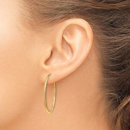 14K Yellow Gold 1.5mm Satin Diamond Cut Endless Hoop Earrings