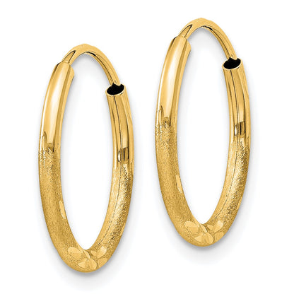 14K Yellow Gold 1.5mm Satin Diamond Cut Endless Hoop Earrings