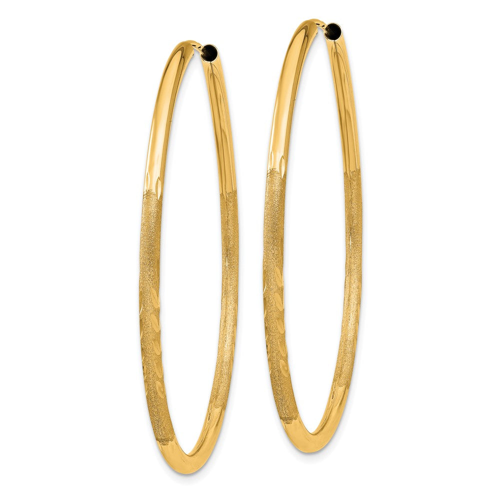 14K Yellow Gold 2mm Satin Diamond Cut Endless Hoop Earrings