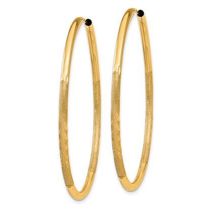 14K Yellow Gold 2mm Satin Diamond Cut Endless Hoop Earrings