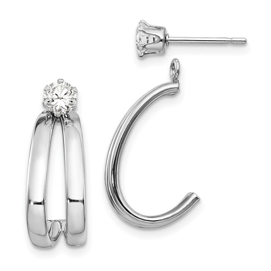 14K White Gold Polished Cz Stud Earring Jackets