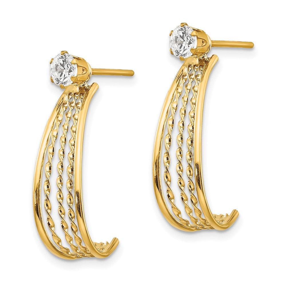 14K Yellow Gold J Hoop Polished Cz Stud Earrings